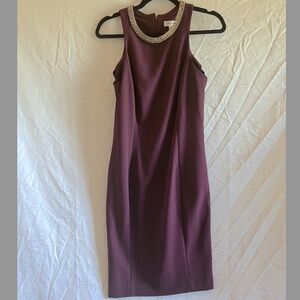 Calvin Klein Eggplant/Plum Purple Dress with Gold Chain Detail Size 6